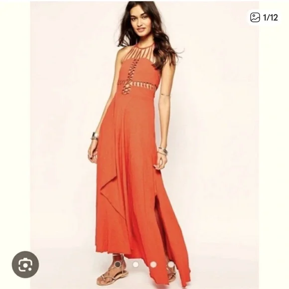 FREE PEOPLE ORANGE MAXI DRESS - Picture 2 of 5